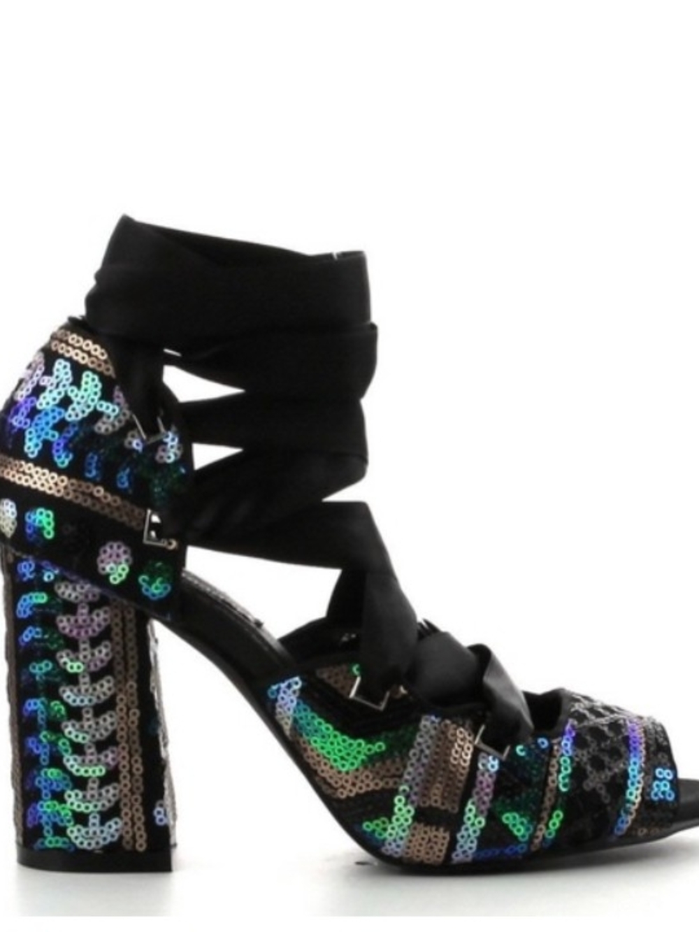 Cape Robbin Black Multicolor Sequin Wrap Block Heel Sandal